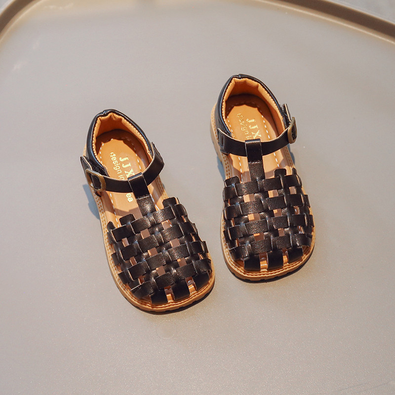 Dječje sandale, pletene, izdubljene čiste boje, starinske ljetne klizače za djevojčice 21-30, modne dječje cipele s četvrtastim prstima, Chic
