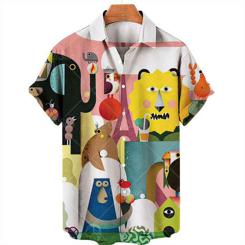 Cvjetne košulje za muškarce, kratkih rukava, košulja sa životinjskim 3D printom, vintage party, ležerna ljetna havajska praznična muška majica S-5xl