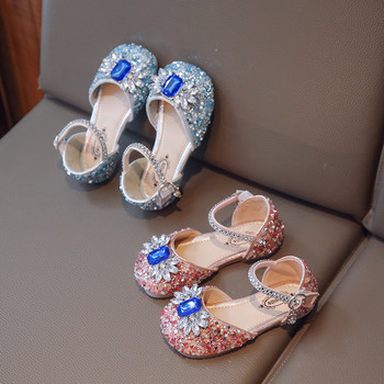 Луксозни обувки за принцеса за момиче Crystal Diamante Glimmer Детски обувки с плоска подметка Плитки пръсти 23-36 Модни розово сини детски обувки