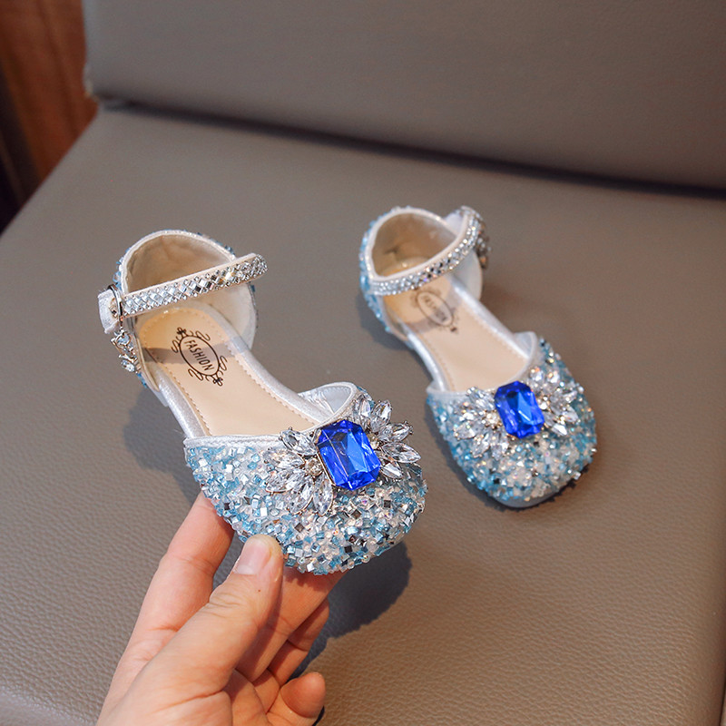 Luksuzne cipele za princezu za djevojčice Crystal Diamante Glimmer Dječje ravne cipele s plitkim vrhom 23-36 Modne ružičasto plave dječje cipele