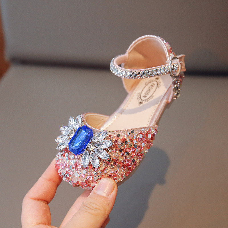 Luksuzne cipele za princezu za djevojčice Crystal Diamante Glimmer Dječje ravne cipele s plitkim vrhom 23-36 Modne ružičasto plave dječje cipele