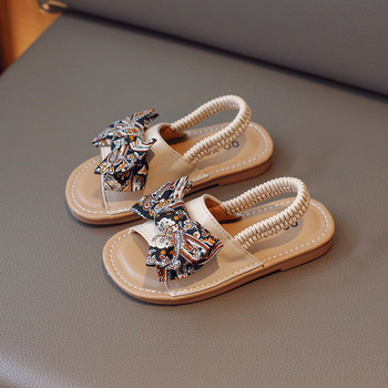 Сандали за момичета в бохемски стил с еластична лента, детски плъзгачи от изкуствена кожа 21-30, детски обувки с отворени пръсти, летни ваканционни детски обувки на равна подметка