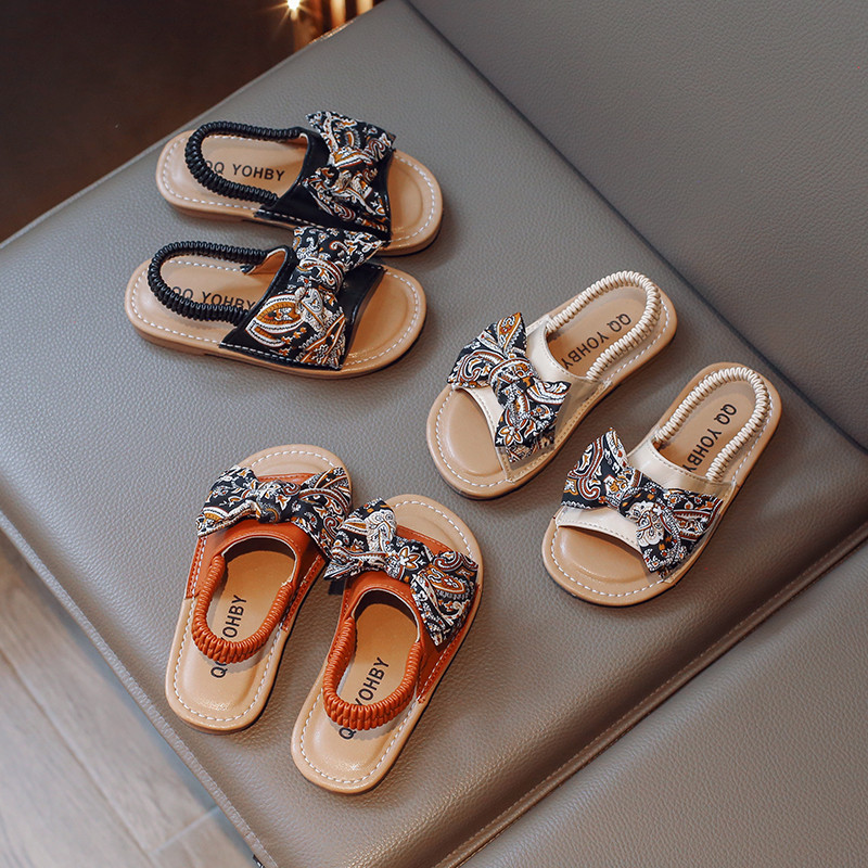 Sandale za djevojčice, boemski stil, elastična traka od pu kože, dječje klizače 21-30, dječje cipele s otvorenim prstima, ljetne praznike, ravne cipele