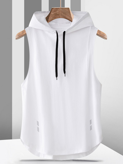 Suvised kapuutsiga meeste varrukateta dressipluus Kulturismivest Spordirõivad Treening Jõusaalitopid Meeste riided