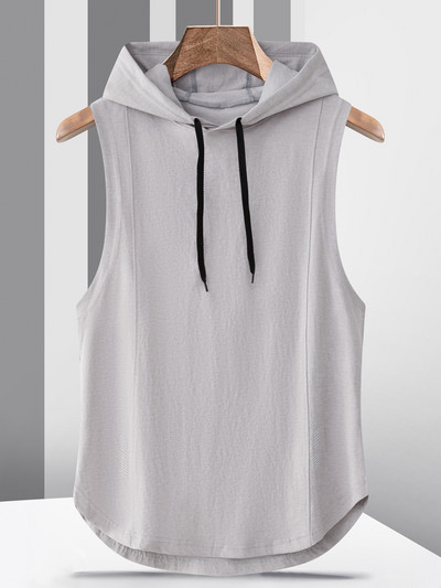 Suvised kapuutsiga meeste varrukateta dressipluus Kulturismivest Spordirõivad Treening Jõusaalitopid Meeste riided