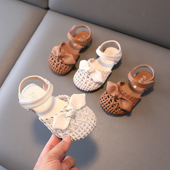 Летни детски сандали с плетена вдлъбната папийонка Плъзгачи за момиче 21-30 Калъфка за малко дете Бежово каки Стилни детски обувки с примка