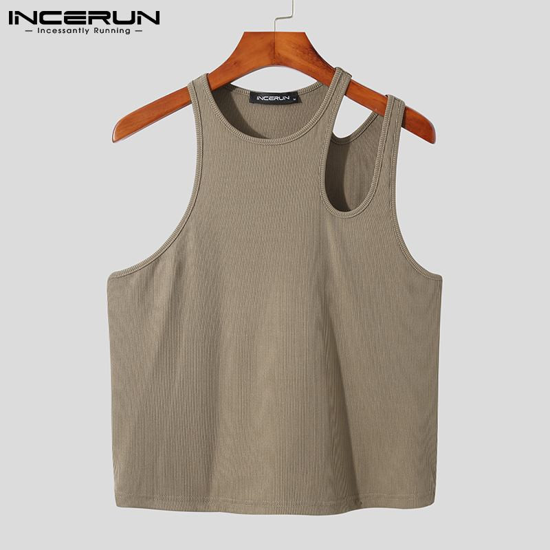 Sexy Leisure Νέα Ανδρικά, χαλαρά, μασίφ, ζεστά γιλέκα εκπτώσεων Comeforable αμάνικα γιλέκα με κούφιο σχέδιο ώμου S-5XL Μπλουζάκια INCERUN 2023