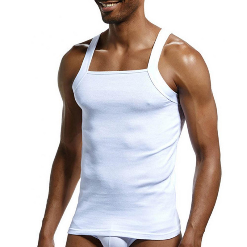 Vyriškos laisvalaikio liemenės Vyriškos vienspalvės rankovės, kvadratinės kaklo medvilnės plonos vyriškos liemenės, viršutinės gatvės aprangos