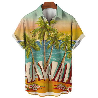 2023 Hawaii férfi ing Beach Coconut Tree Print ing Férfi Lopel Nyakú Gombos Rövid ujjú Top Divatos Férfi Ruházat Blúz