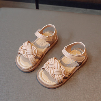 Детски сандали с плетен обикновен дизайн Класически плъзгачи за момичета 22-31 Едноцветни квадратни пръсти Летни модерни детски обувки