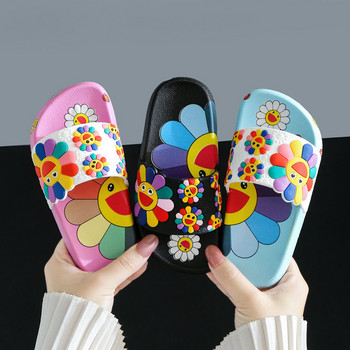 Летни детски чехли с шарка на цветя Неплъзгащи се дишащи сладки анимационни момчета Момичета Удобни меки домашни чехли Обувки за деца