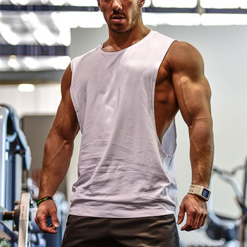 Нова мъжка риза без ръкави Gyms String Vest Празна тренировъчна риза Тениски за мускули Бодибилдинг Потник Фитнес облекло