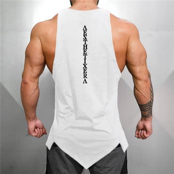 Muscleguys Gym Stringer Ρούχα Bodybuilding Tank Top Ανδρική γυμναστική Μονό αμάνικο πουκάμισο από μασίφ βαμβακερό εσώρουχο μυϊκό γιλέκο