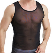 CLEVER-MENMODE Sexy ανδρικά φανελάκια με διάφανο διχτυωτό Sleepwear See Through Nightwear Αμάνικα μπλουζάκια Tees Sexy εσώρουχα γιλέκο