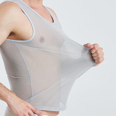 CLEVER-MENMODE Sexy ανδρικά φανελάκια με διάφανο διχτυωτό Sleepwear See Through Nightwear Αμάνικα μπλουζάκια Tees Sexy εσώρουχα γιλέκο