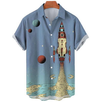 Havajske košulje s printom raketa Camisas De Verano Para Hombres Harajuku košulja s crtanim filmom za muškarce Visokokvalitetna ljetna nova muška odjeća