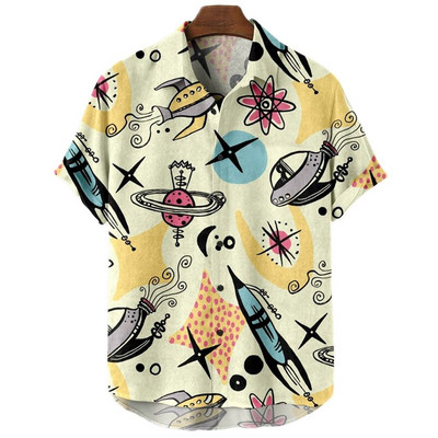 Cămăși hawaiene Rocket Print Camisas De Verano Para Hombres Cămașă de desene animate Harajuku pentru bărbați, de înaltă calitate, de vară, haine noi pentru bărbați