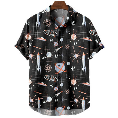 Cămăși hawaiene Rocket Print Camisas De Verano Para Hombres Cămașă de desene animate Harajuku pentru bărbați, de înaltă calitate, de vară, haine noi pentru bărbați