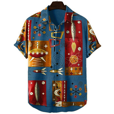 Cămăși hawaiene Rocket Print Camisas De Verano Para Hombres Cămașă de desene animate Harajuku pentru bărbați, de înaltă calitate, de vară, haine noi pentru bărbați