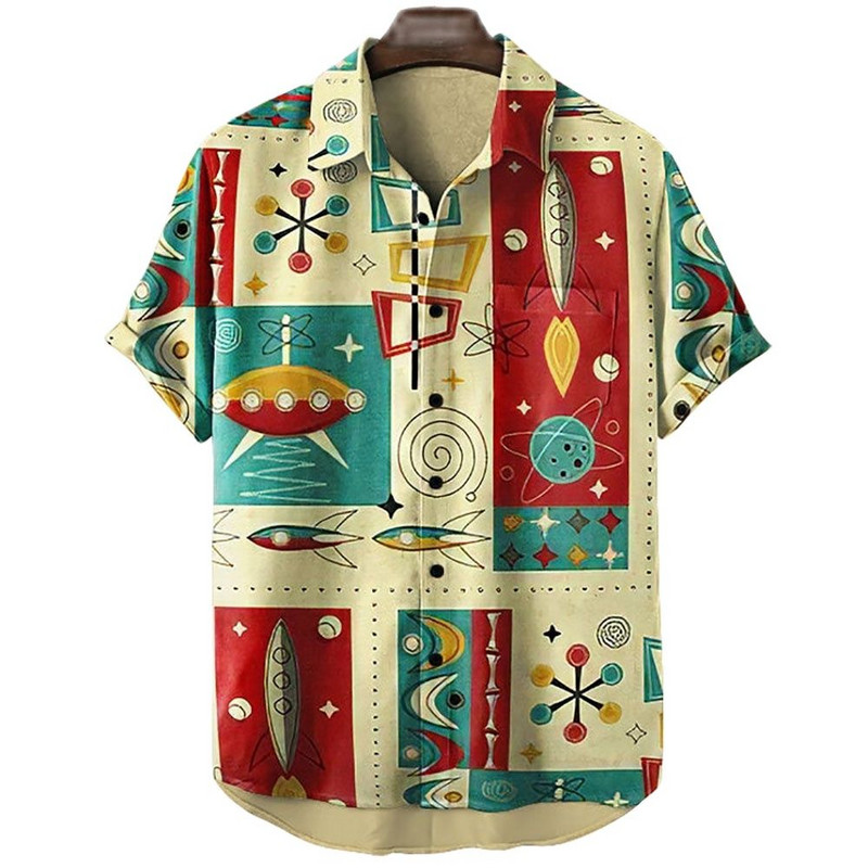 Cămăși hawaiene Rocket Print Camisas De Verano Para Hombres Cămașă de desene animate Harajuku pentru bărbați, de înaltă calitate, de vară, haine noi pentru bărbați
