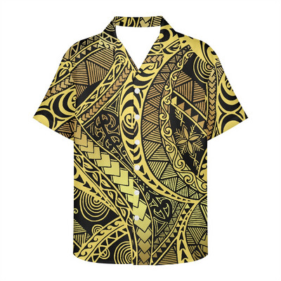 Ανδρικό πουκάμισο 2023 Ανδρικό πουκάμισο Καλοκαιρινή μόδα Harajuku Plus Size Πολυνησιακό Χαβάης Άντρες Χαλαρά, χαλαρά, κοντομάνικα κουμπιά ανδρικά πουκάμισα παραλίας