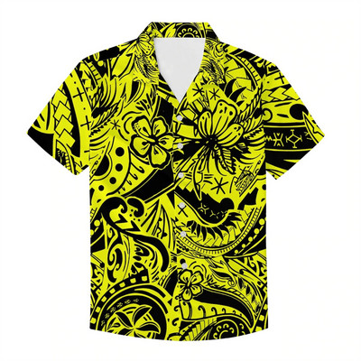 Ανδρικό πουκάμισο 2023 Ανδρικό πουκάμισο Καλοκαιρινή μόδα Harajuku Plus Size Πολυνησιακό Χαβάης Άντρες Χαλαρά, χαλαρά, κοντομάνικα κουμπιά ανδρικά πουκάμισα παραλίας