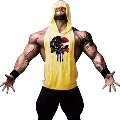 Brand Gym Odjeća Fitness Muška pamučna majica bez rukava s kapuljačom Muška majica bez rukava za bodybuilding.