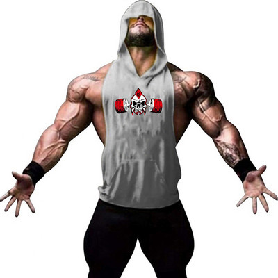 Brand Gym Odjeća Fitness Muška pamučna majica bez rukava s kapuljačom Muška majica bez rukava za bodybuilding.