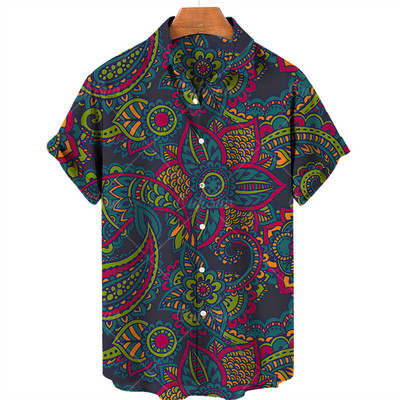 Hawaii meeste särgid 3D-roosa lilledega prinditud rand suveks lühikeste varrukatega mood särgid meestele rannarõivad vabaaja vintage riided