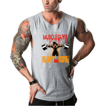 Νέα μόδα βαμβακερά αμάνικα πουκάμισα Bodybuilding ανδρικό φανελάκι γυμναστικής ανδρικό μονό χαρτόνι στάμπα γιλέκο γυμναστικής άντρες
