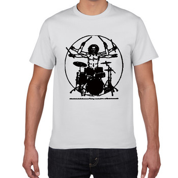 Drums Da Vinci funny T Shirt мъже Vitruvian Man Drummer cotton Vintage Graphic Music Новост Streetwear мъжка тениска men homme