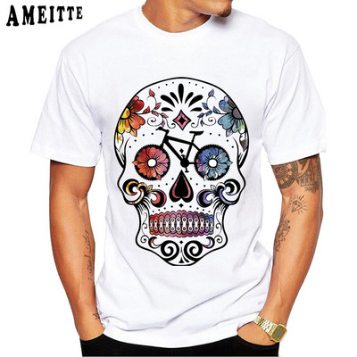 Fixed Gear Bike Skull Classic T-krekls Jauns vasaras vīriešu īsās piedurknes šosejas velosipēds sporta vīrietis balts ikdienas trikotāžas vintage zēnu topi