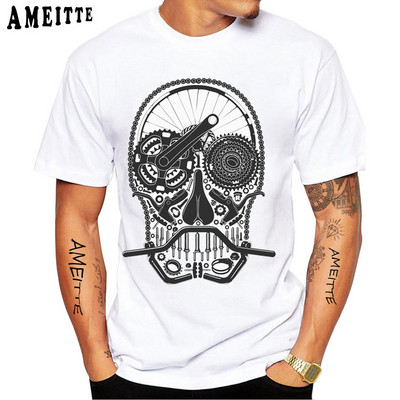 Fixed Gear Bike Skull Classic T-krekls Jauns vasaras vīriešu īsās piedurknes šosejas velosipēds sporta vīrietis balts ikdienas trikotāžas vintage zēnu topi