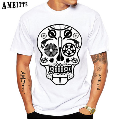 Fixed Gear Bike Skull Classic T-krekls Jauns vasaras vīriešu īsās piedurknes šosejas velosipēds sporta vīrietis balts ikdienas trikotāžas vintage zēnu topi