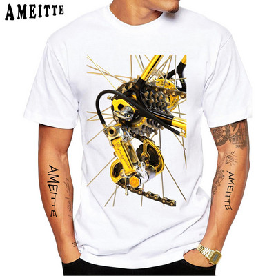 Fixed Gear Bike Skull Classic T-krekls Jauns vasaras vīriešu īsās piedurknes šosejas velosipēds sporta vīrietis balts ikdienas trikotāžas vintage zēnu topi