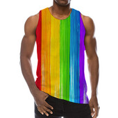 Rainbow Tank Top for Men 3D Print Πολύχρωμο αμάνικο μοτίβο Κορυφαίο γραφικό γιλέκο πολύχρωμο Tees Sport Gym Beach Tanks