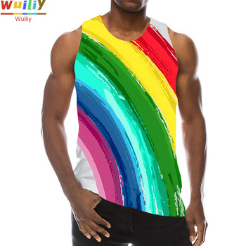 Rainbow потник за мъже 3D принт цветни без ръкави топ без ръкави графична жилетка многоцветни тениски спорт гимнастика плаж потници