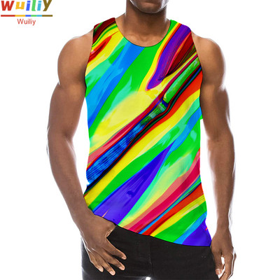 Rainbow Tank Top for Men 3D Print Πολύχρωμο αμάνικο μοτίβο Κορυφαίο γραφικό γιλέκο πολύχρωμο Tees Sport Gym Beach Tanks