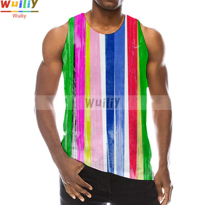 Rainbow Tank Top for Men 3D Print Πολύχρωμο αμάνικο μοτίβο Κορυφαίο γραφικό γιλέκο πολύχρωμο Tees Sport Gym Beach Tanks