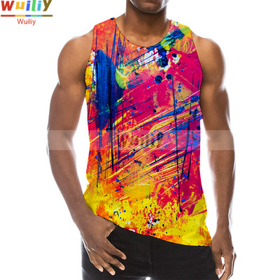 Rainbow Tank Top for Men 3D Print Πολύχρωμο αμάνικο μοτίβο Κορυφαίο γραφικό γιλέκο πολύχρωμο Tees Sport Gym Beach Tanks