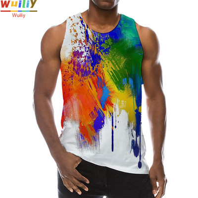 Rainbow Tank Top for Men 3D Print Πολύχρωμο αμάνικο μοτίβο Κορυφαίο γραφικό γιλέκο πολύχρωμο Tees Sport Gym Beach Tanks