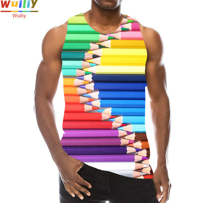 Rainbow Tank Top for Men 3D Print Πολύχρωμο αμάνικο μοτίβο Κορυφαίο γραφικό γιλέκο πολύχρωμο Tees Sport Gym Beach Tanks