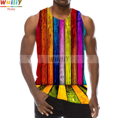 Rainbow Tank Top for Men 3D Print Πολύχρωμο αμάνικο μοτίβο Κορυφαίο γραφικό γιλέκο πολύχρωμο Tees Sport Gym Beach Tanks