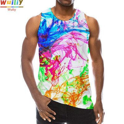 Rainbow Tank Top for Men 3D Print Πολύχρωμο αμάνικο μοτίβο Κορυφαίο γραφικό γιλέκο πολύχρωμο Tees Sport Gym Beach Tanks