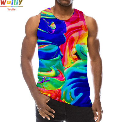 Rainbow Tank Top for Men 3D Print Πολύχρωμο αμάνικο μοτίβο Κορυφαίο γραφικό γιλέκο πολύχρωμο Tees Sport Gym Beach Tanks
