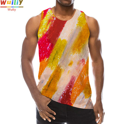 Rainbow Tank Top for Men 3D Print Πολύχρωμο αμάνικο μοτίβο Κορυφαίο γραφικό γιλέκο πολύχρωμο Tees Sport Gym Beach Tanks