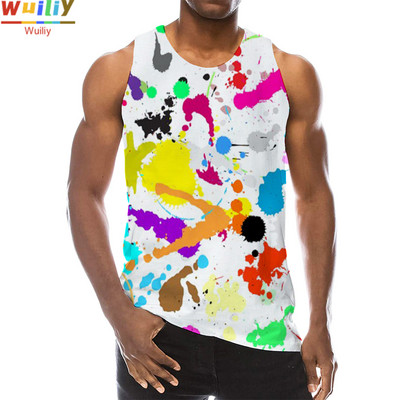 Rainbow Tank Top for Men 3D Print Πολύχρωμο αμάνικο μοτίβο Κορυφαίο γραφικό γιλέκο πολύχρωμο Tees Sport Gym Beach Tanks