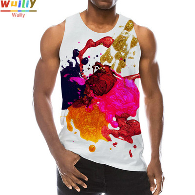 Rainbow Tank Top for Men 3D Print Πολύχρωμο αμάνικο μοτίβο Κορυφαίο γραφικό γιλέκο πολύχρωμο Tees Sport Gym Beach Tanks