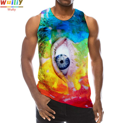 Rainbow Tank Top for Men 3D Print Πολύχρωμο αμάνικο μοτίβο Κορυφαίο γραφικό γιλέκο πολύχρωμο Tees Sport Gym Beach Tanks
