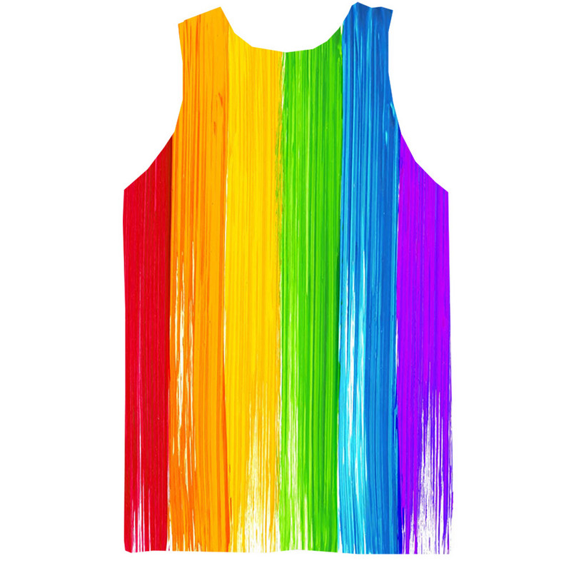 Rainbow Tank Top for Men 3D Print Πολύχρωμο αμάνικο μοτίβο Κορυφαίο γραφικό γιλέκο πολύχρωμο Tees Sport Gym Beach Tanks